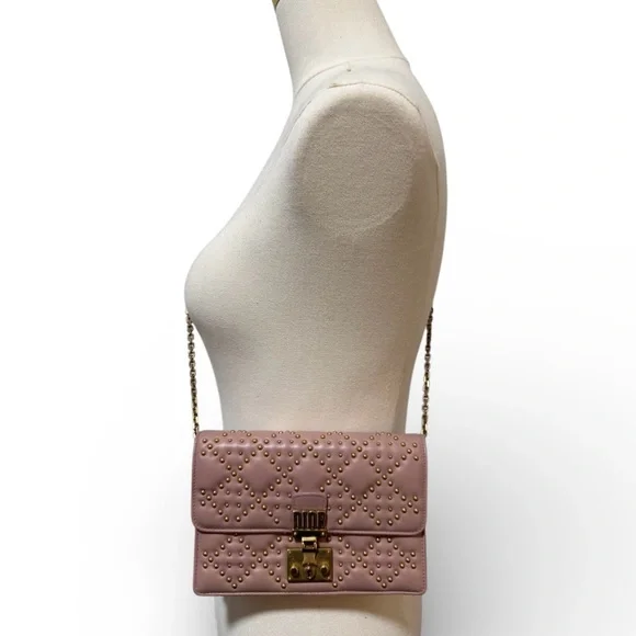 Christian Dior Dioraddict Studded Chain Wallet Blush Pink Leather - Picture 15 of 16